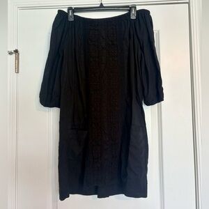 EUC Anthropologie Mermaid Black Linen Blend Crochet Off  Shoulder Dress Size M